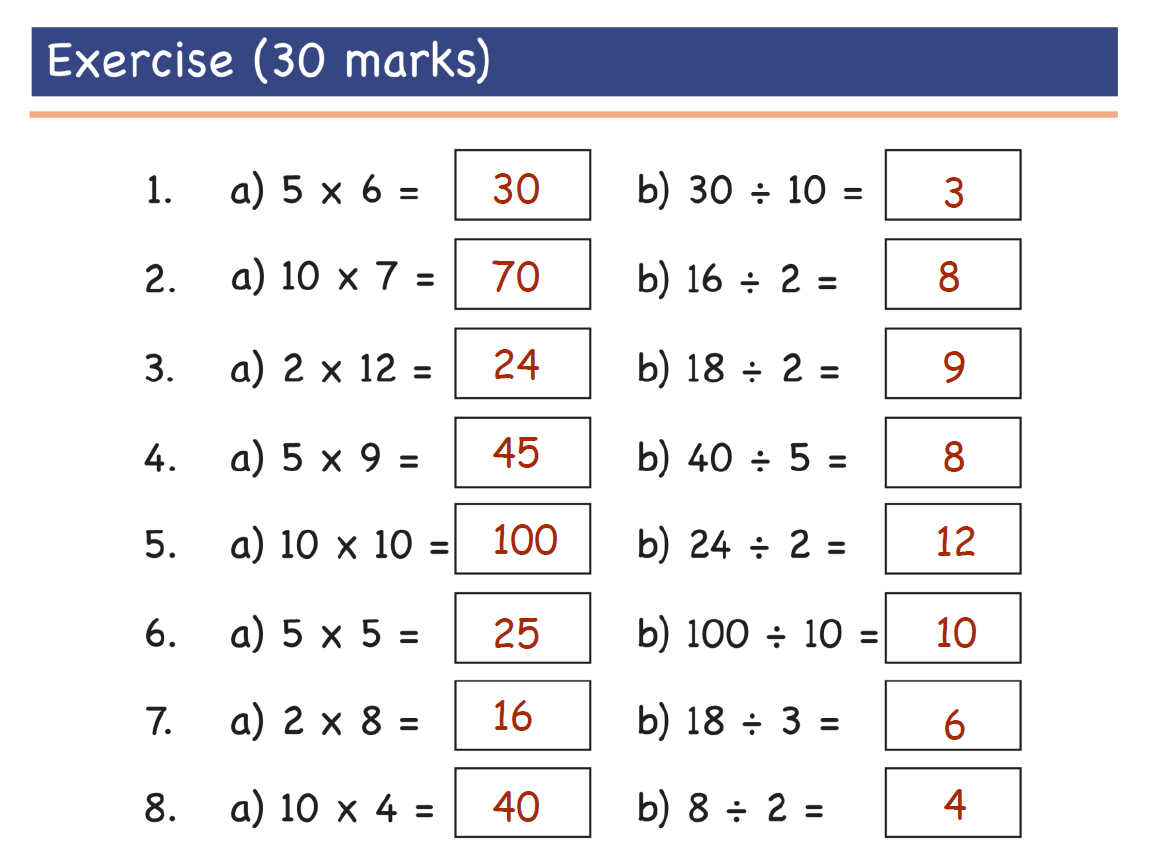 Year 4 - Times Tables - Test 1 - Piacademy Tutors