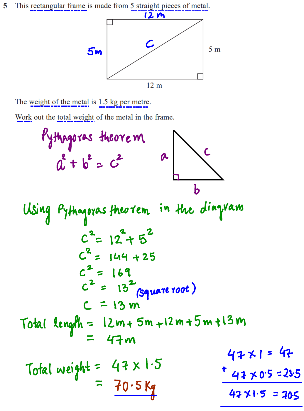 GCSE Pythagoras Theorem Questions and Answers