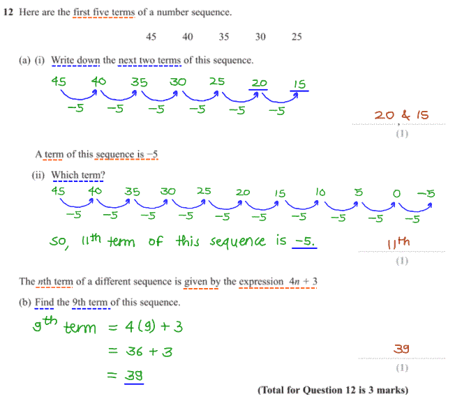 GCSE Sequences Questions And Answers