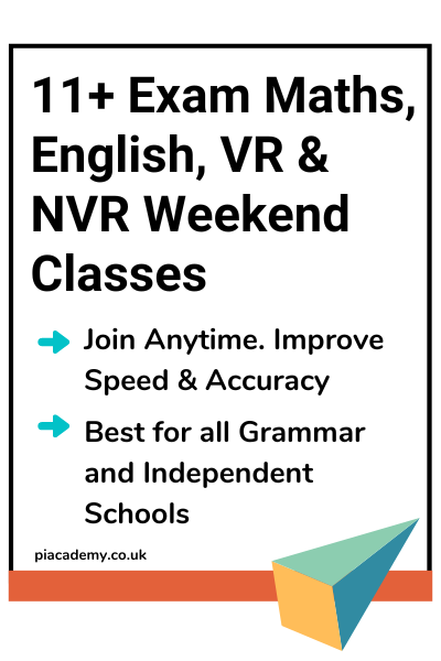 11+ Exam Maths, English, VR & NVR Weekend Classes Right Advert