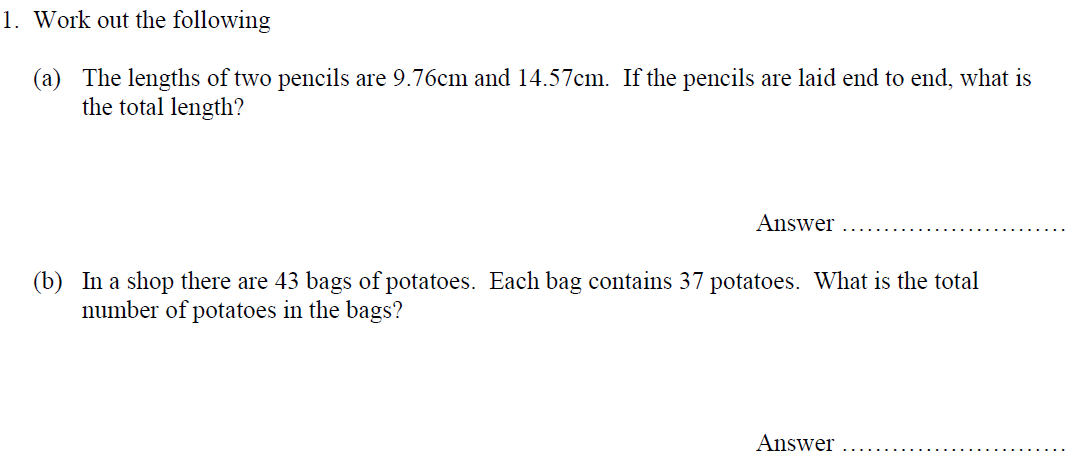 Question 01 Oundle School - 13 Plus Maths Entrance Exam 2016
