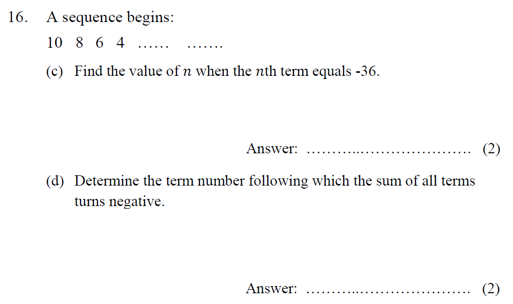 Question 28 Tonbridge School - Year 9 Maths Entrance Exam - Specimen A