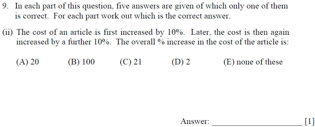 Question 14 Dulwich College - 13 + Maths Sample Paper 1