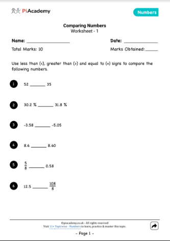 11 Plus Topicwise Article Order and Compare Numbers 26