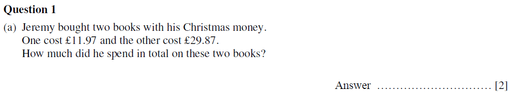 Question 01-Oundle School First Form Mathematics 2020