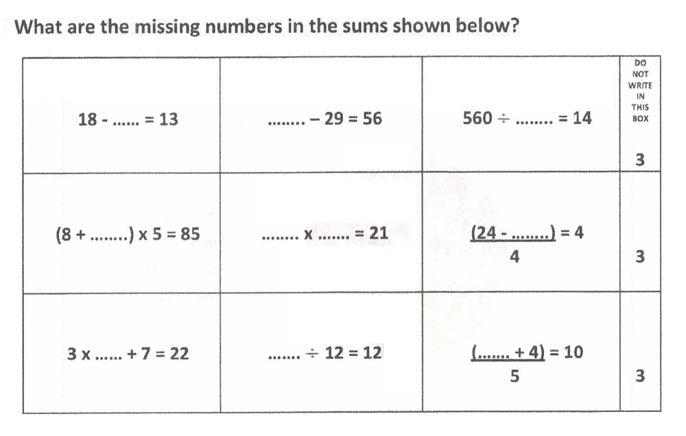 Question 14 Reigate Grammar School 11 Maths Entrance Examination 2012