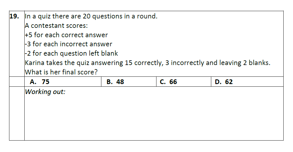 Question 19 Eltham College Year 7 Entrance and Scholarship Exam 2023