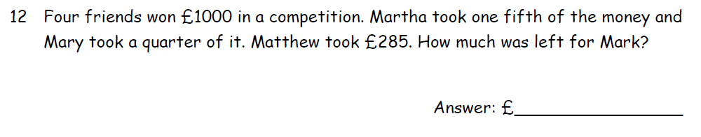 Question 22 Downside School 11 Plus Exam Maths Specimen B 2020