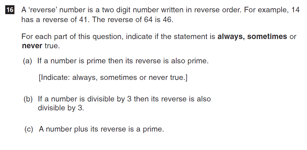 Question 46 CSSE Maths 2018 Entry Paper