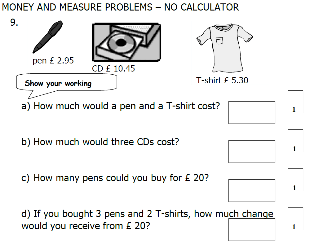 Question 10 - St Mary's School Year 6 Maths Sample Test Paper