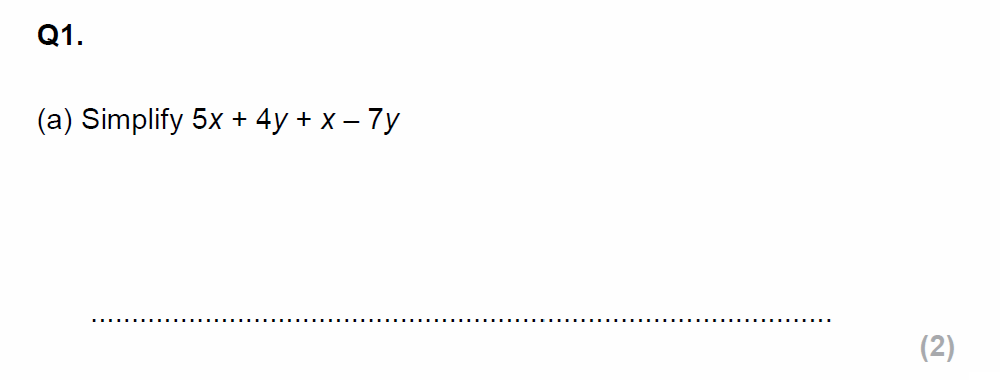 Question 01 - EPSOM College Year 9 Maths Specimen Paper