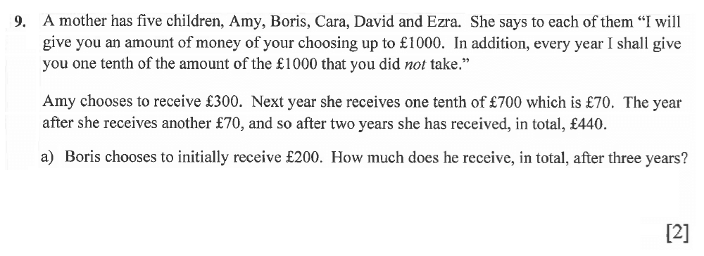 Question 36 Winchester College Maths 2021 Election Exam Paper 1