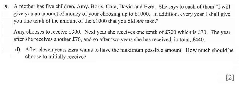 Question 39 Winchester College Maths 2021 Election Exam Paper 1