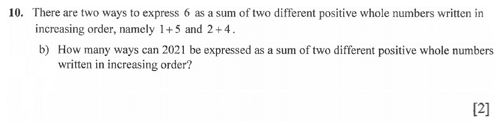 Question 41 Winchester College Maths 2021 Election Exam Paper 1